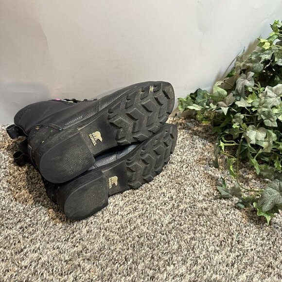 Sorel Youth Emelie Short Lace Zip Waterproof Boots Black Leather US 5 / EUR 37 - Picture 5 of 9